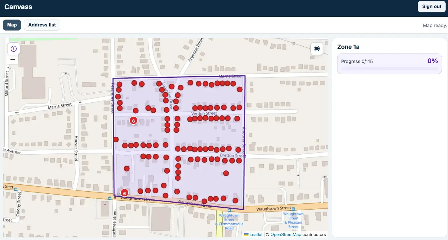 Canvasser map view after magic link sign-in