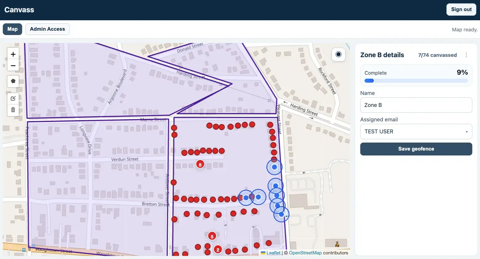Map view focused on a single assigned geofence